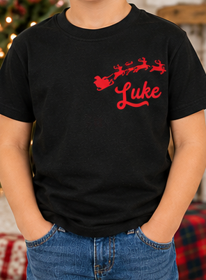 Kids Name With Sleigh and Reindeer Tee