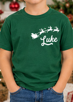 Kids Name With Sleigh and Reindeer Tee