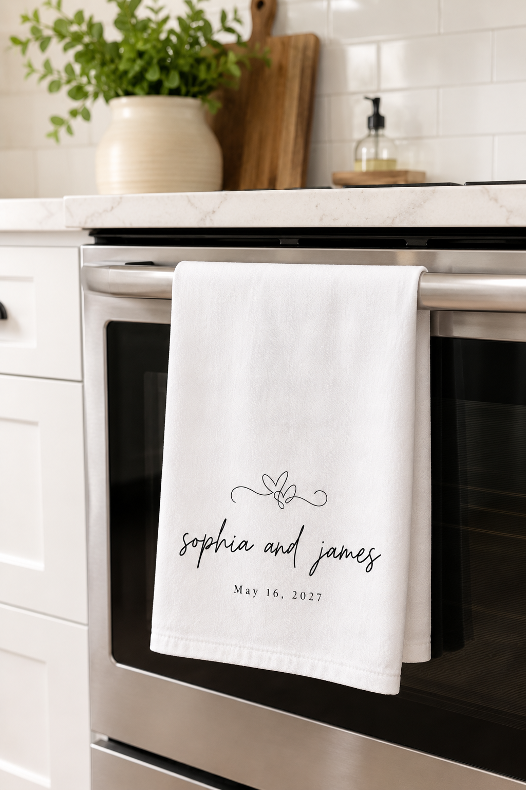 Couple Name in Script with Date Kitchen Towel