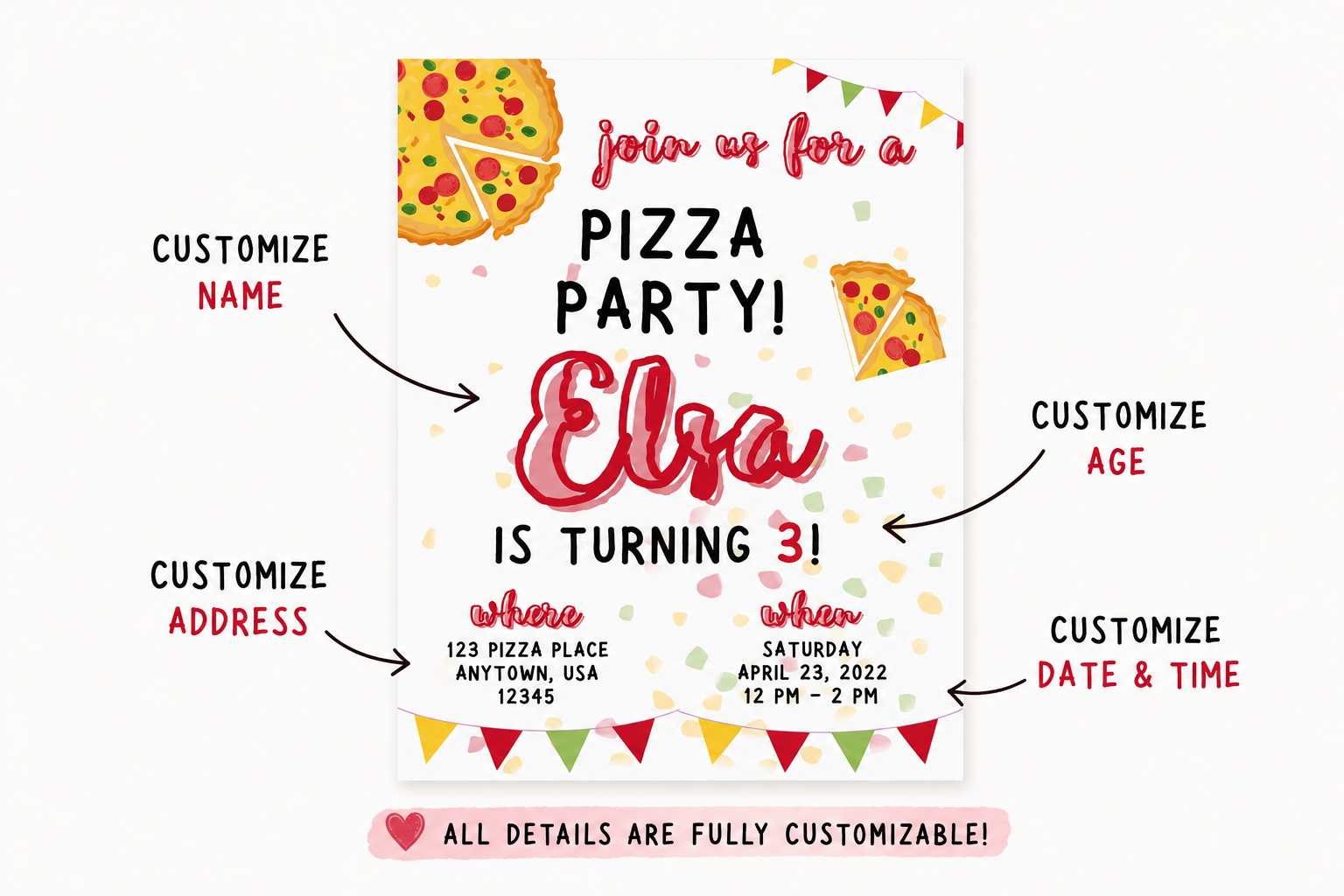 Pizza Party Birthday Invitation