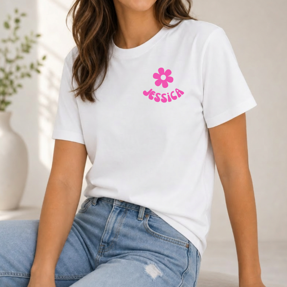 Women's Cropped Tee with Daisy and Name