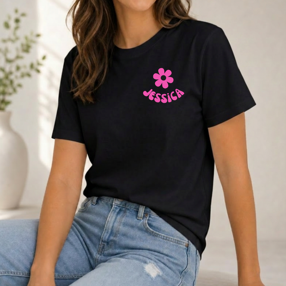 Women's Cropped Tee with Daisy and Name