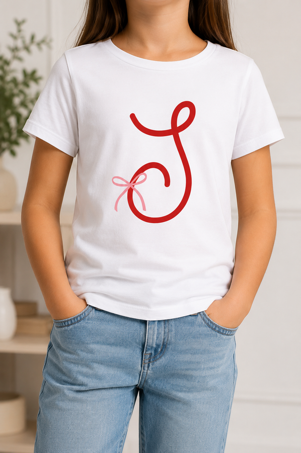 Girls Initial-with-Bow Tee