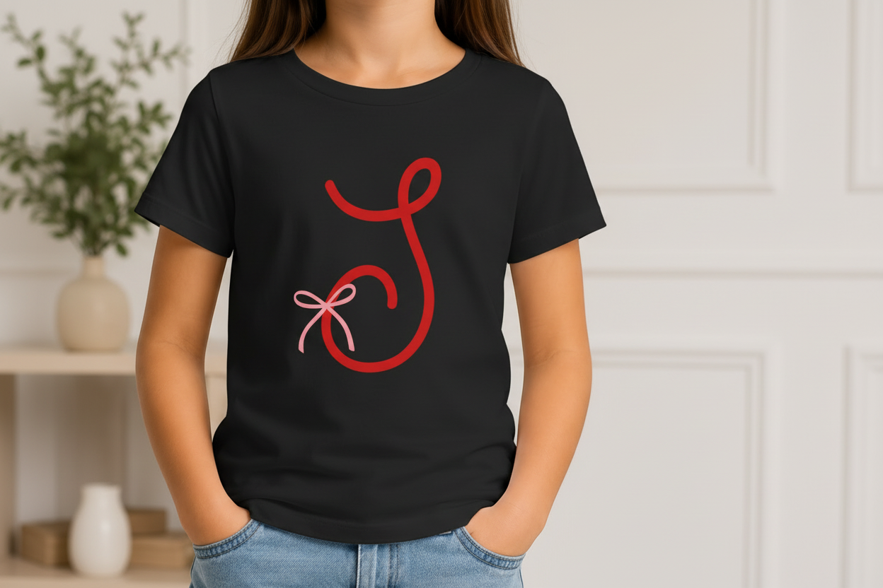 Girls Initial-with-Bow Tee