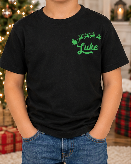 Kids Name With Sleigh and Reindeer Tee