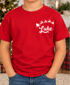 Kids Name With Sleigh and Reindeer Tee