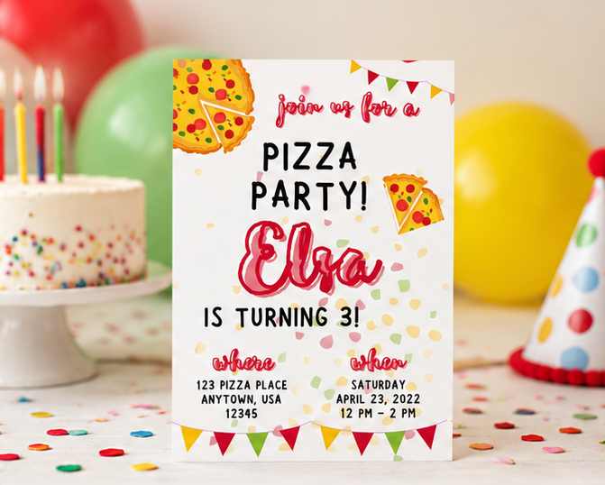 Pizza Party Birthday Invitation