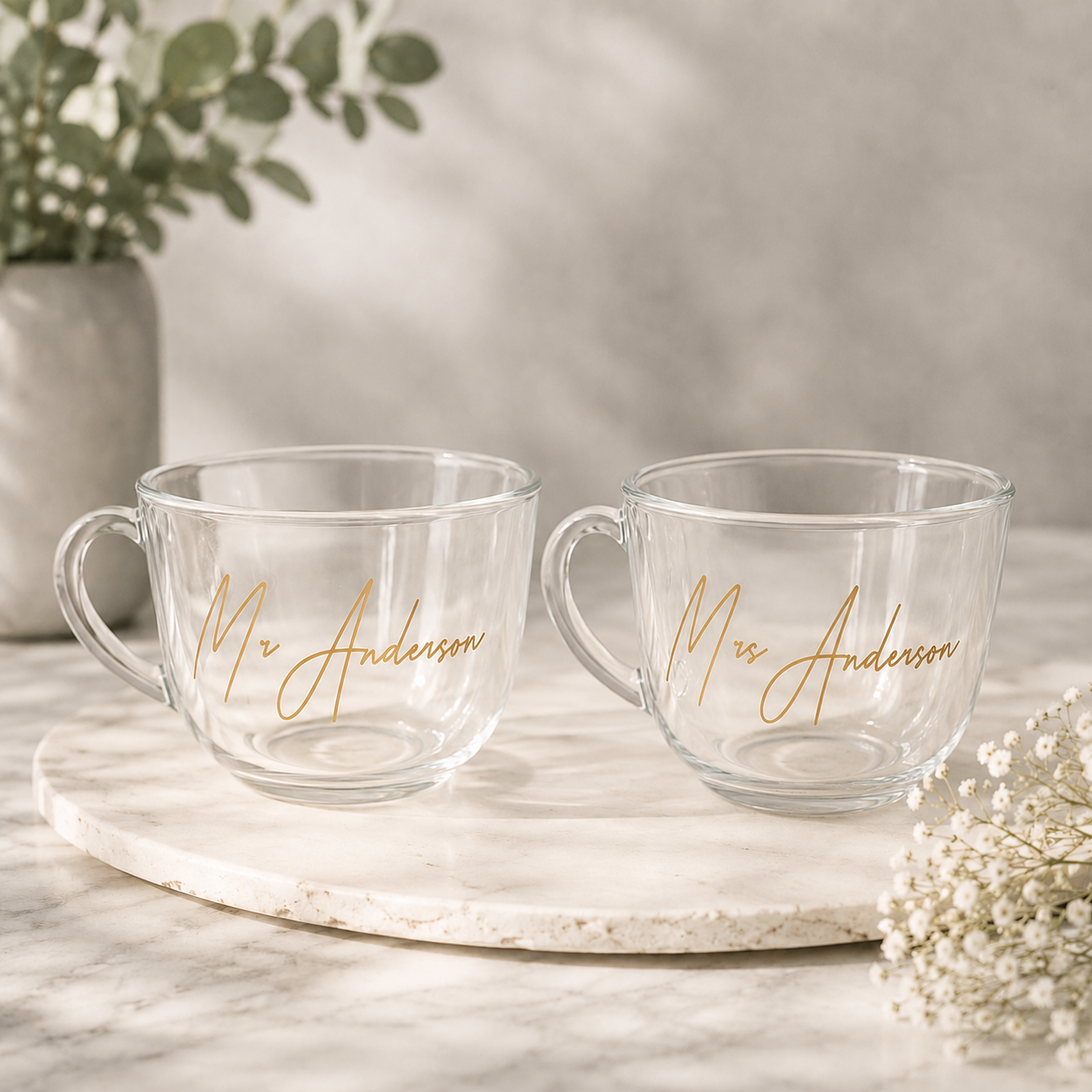 Mr. and Mrs. Name Clear Mug Set